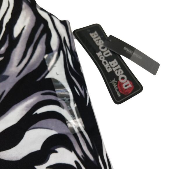 Vintage Y2K Bisou Bisou Animal Print Going Out Top Size L NWT Black White Ruffle - Picture 4 of 5